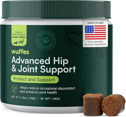 Advanced Dog Hip and Joint Supplement with Glucosamine, Chondroitin, Omega 3, MSM, and Green Lipped Mussel, 60 Pork Flavored Chews for Small and Medium Dog Breeds